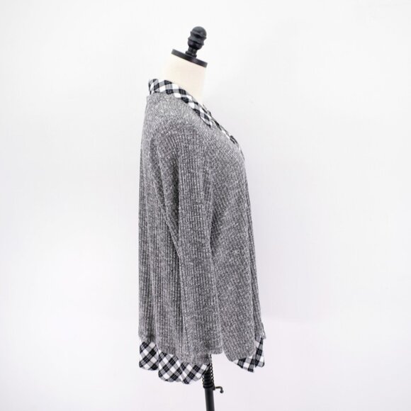 Catherines Gray Black Plaid Ribbed Sweater Over Button Front 1 Piece‎ Top 1X - Picture 8 of 10
